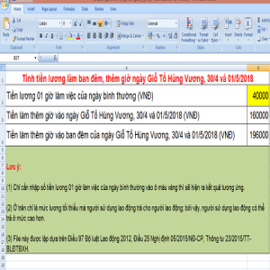 File Excel tính Lương dịp Giỗ Tổ Hùng Vương, 30/4, 01/5/2018